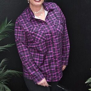 ✨NWT Purple Plaid Button-Down Soft Lightweight Top